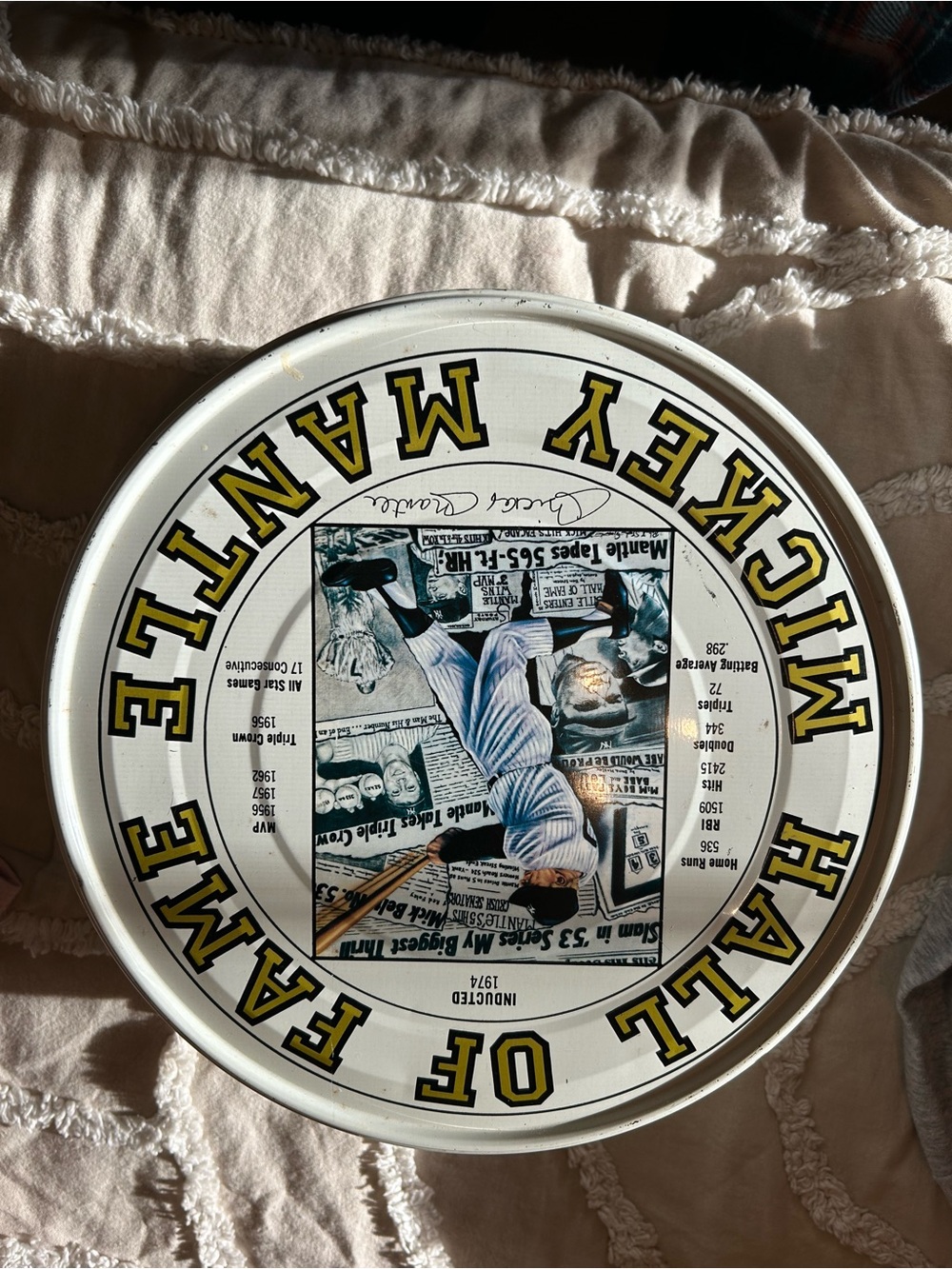 Mickey Mantle Hall of Fame Decorative Tin Tray - White